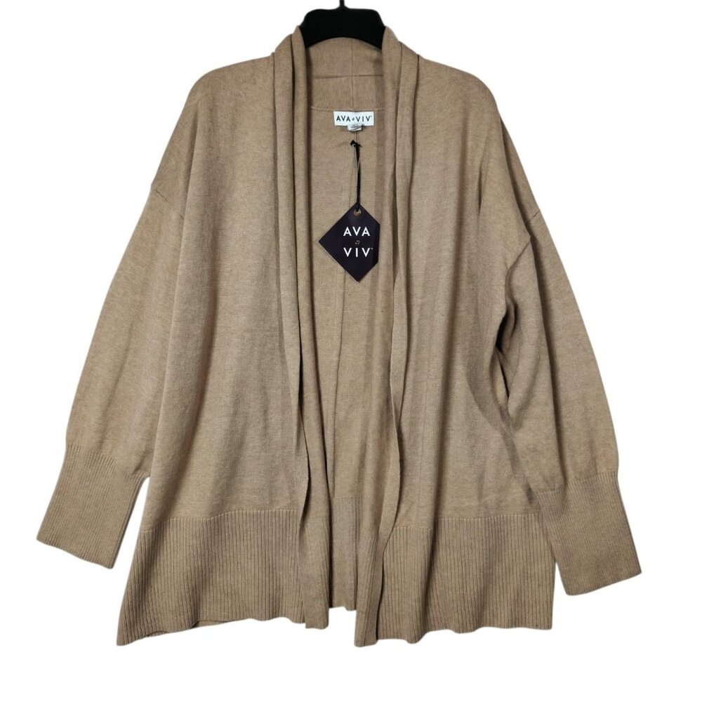 Women's Open Front Cardigan Sweater Ava & Viv Camel Tan Size XXL NEW NWT
